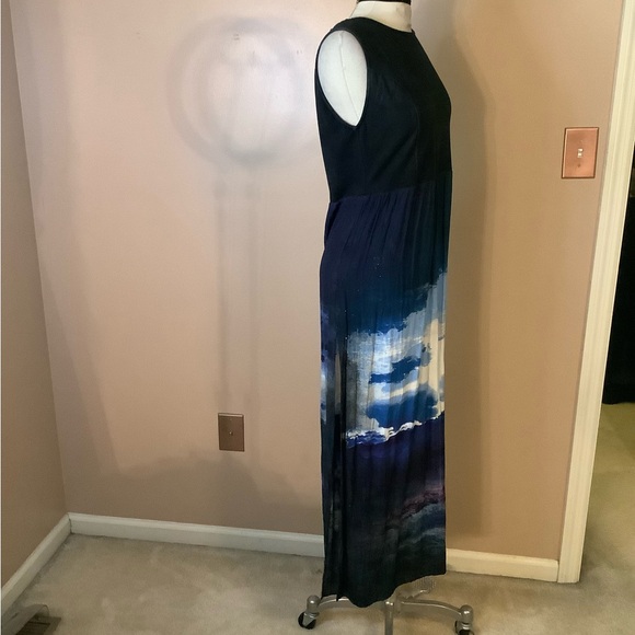 Motel Rocks Urban Outfitters Black Blue Purple Sunset watercolor Maxi Dress LG. - Picture 5 of 12